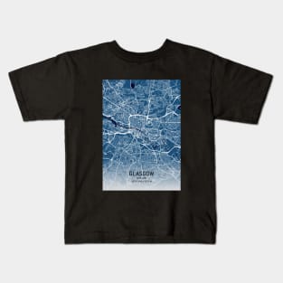 Glasgow City Map Blue Background Kids T-Shirt